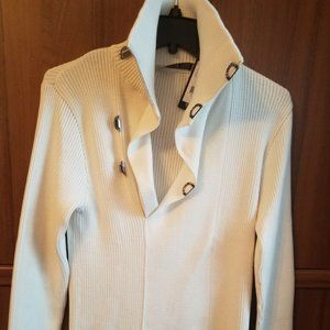 NWT Sweater MCR 55% Cotton Turkey M /L White-Cream Crewneck Cardigan Polo